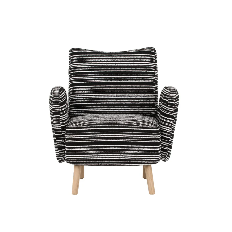 Fauteuil vintage en tissu bouclé rayures noir et blanc EMBERRO