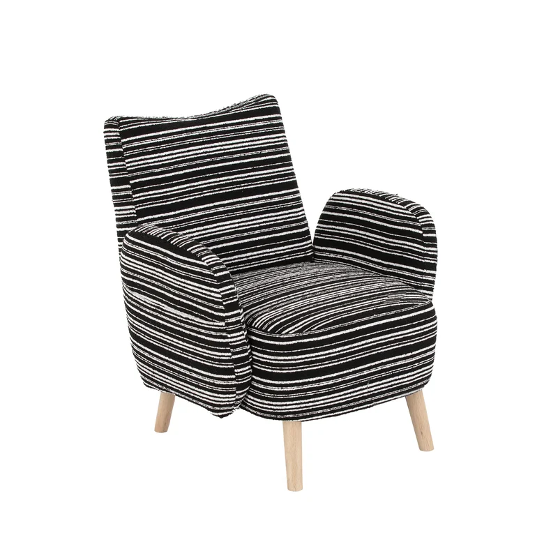 Fauteuil vintage en tissu bouclé rayures noir et blanc EMBERRO