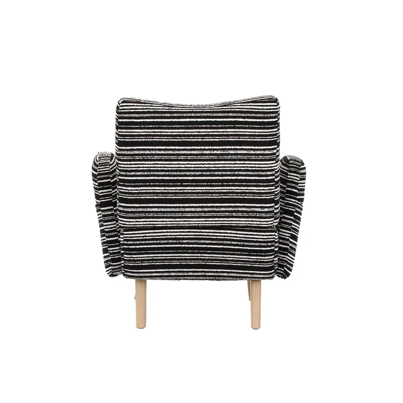 Fauteuil vintage en tissu bouclé rayures noir et blanc EMBERRO