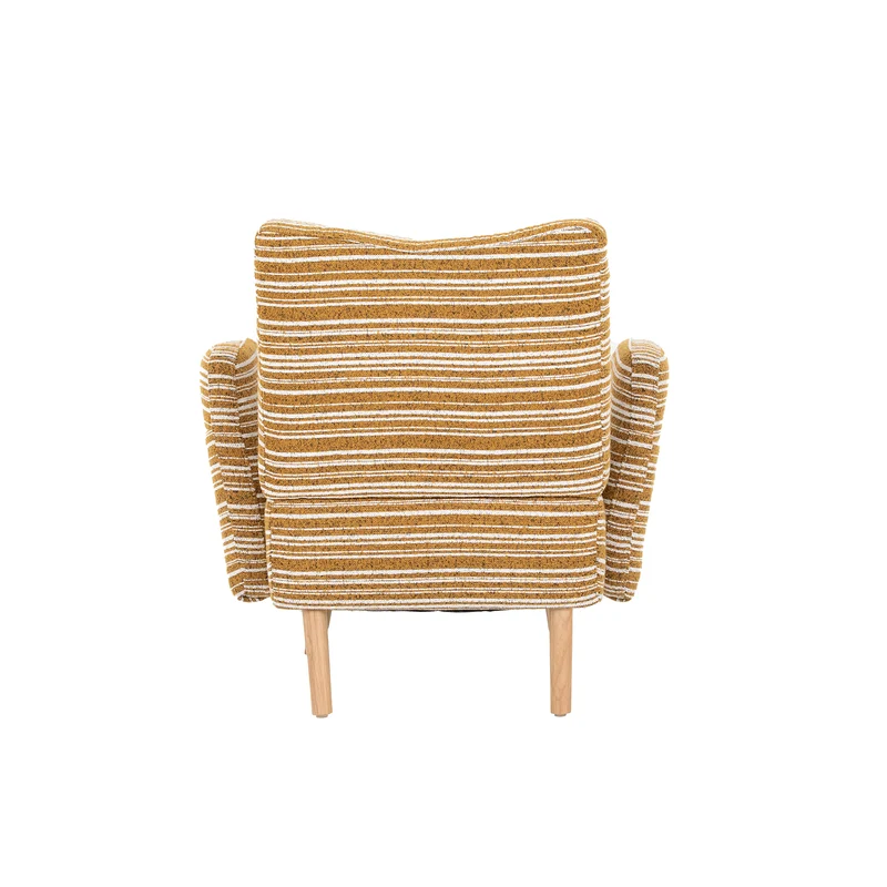 Fauteuil vintage en tissu bouclé rayures jaune moutarde et blanc EMBERELL