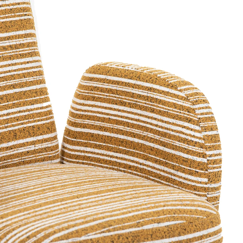 Fauteuil vintage en tissu bouclé rayures jaune moutarde et blanc EMBERELL
