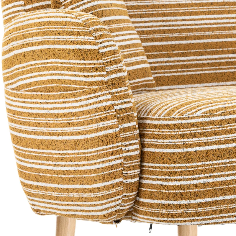 Canapé 2 places en bouclette rayures jaune et blanc et coussins 121x81,5x87cm PRISMEN