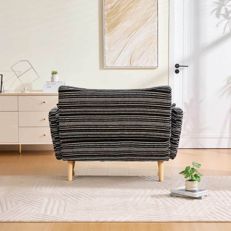 Canapé 2 places en bouclette rayures noir et blanc et coussins 121x81,5x87cm LATTICEIC