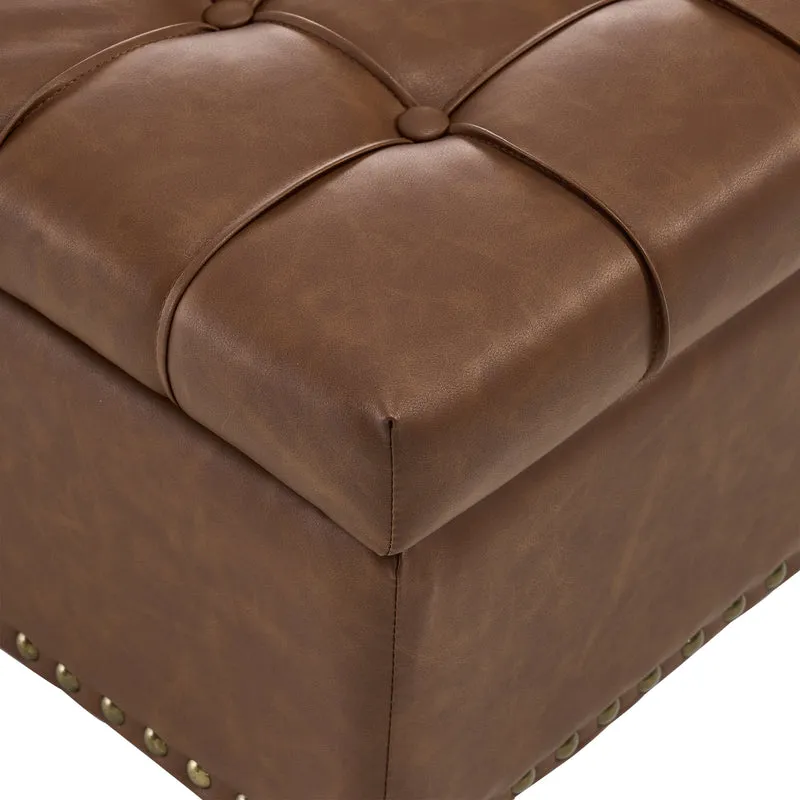 Pouf carré capitonné rangement en similicuir marron avec plateau relevable 75 x 75 x 41 cm CLARITYERA