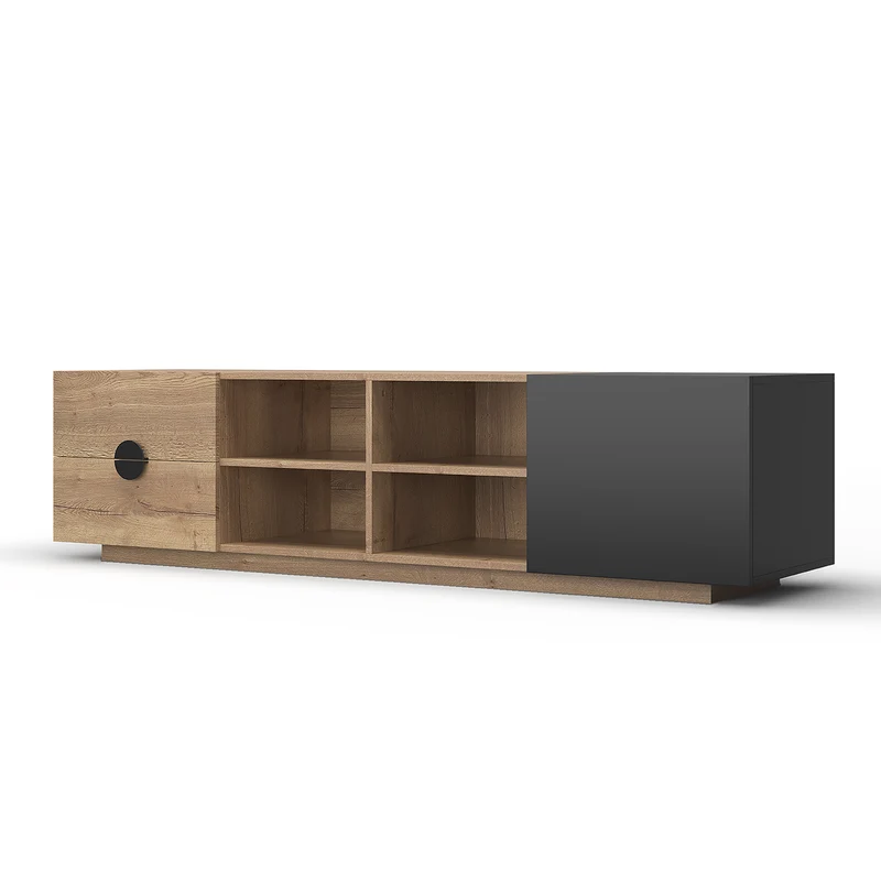 Meuble TV effet bois et noir avec élcairage LED 180x38,5x47cm PINNACLEE