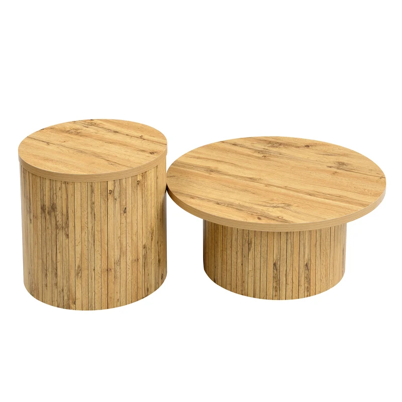 Ensemble de 2 tables basses rondes effet bois naturel base à tasseaux NIMBUSIS