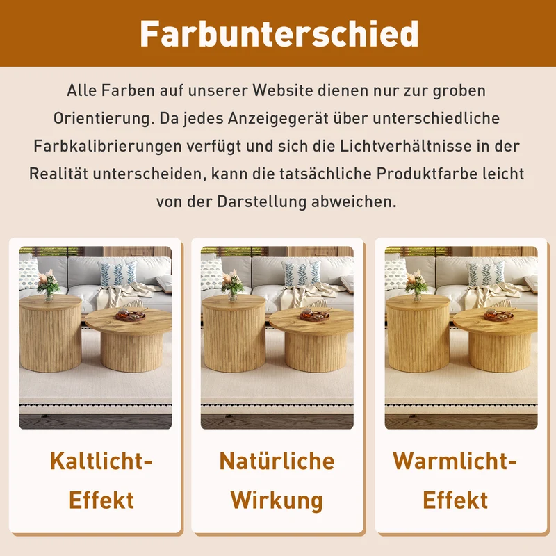 Ensemble de 2 tables basses rondes effet bois naturel base à tasseaux NIMBUSIS