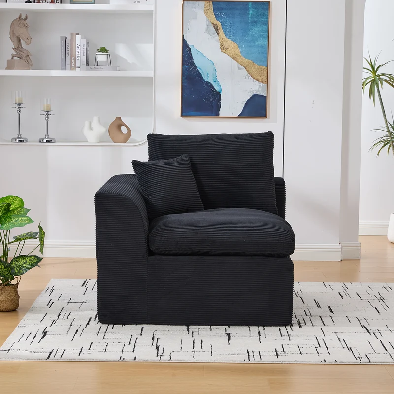 Fauteuil chauffeuse modulable en velours côtelé noir 101x102,5x84cm ZENITHERA