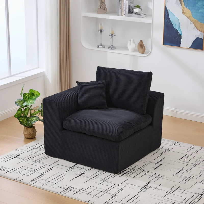 Fauteuil chauffeuse modulable en velours côtelé noir 101x102,5x84cm ZENITHERA