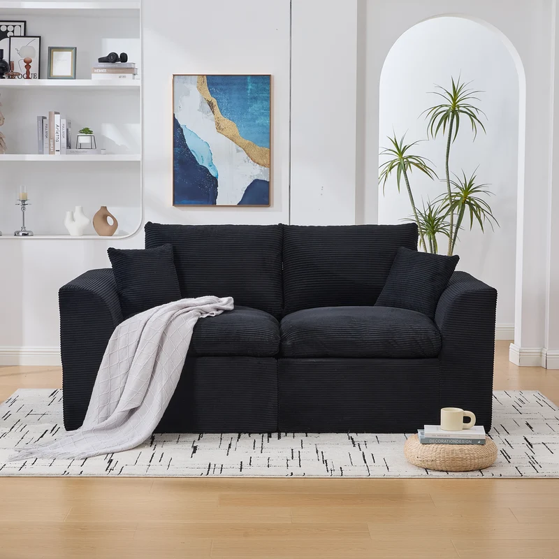 Fauteuil chauffeuse modulable en velours côtelé noir 101x102,5x84cm ZENITHERA
