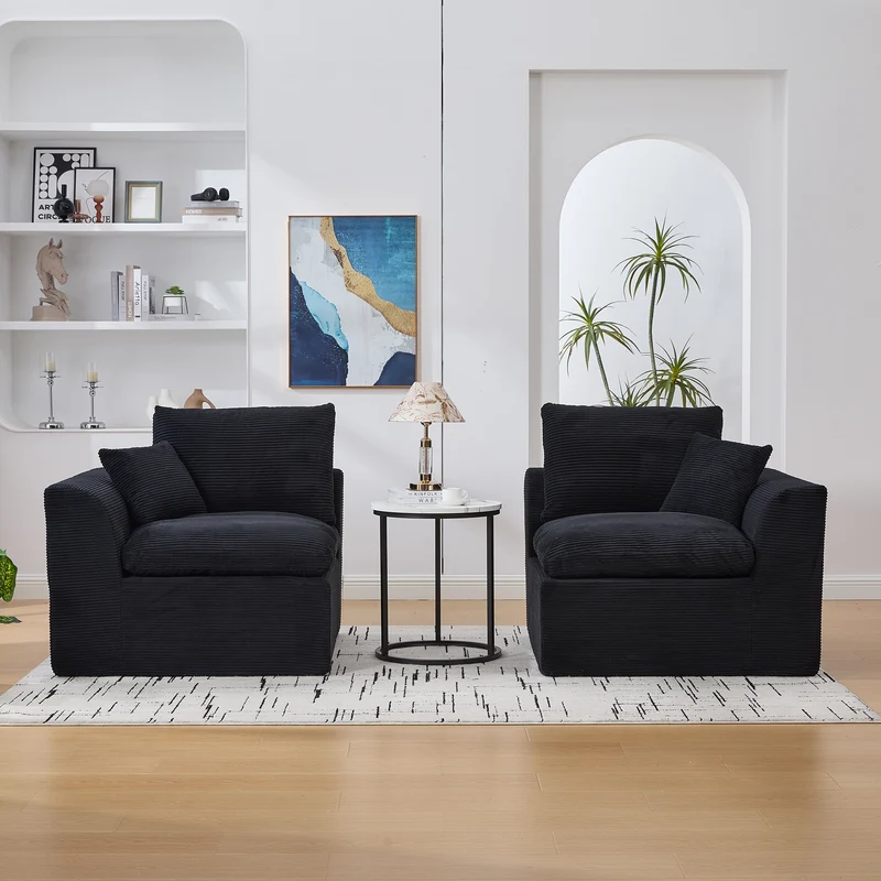 Fauteuil chauffeuse modulable en velours côtelé noir 101x102,5x84cm ZENITHERA