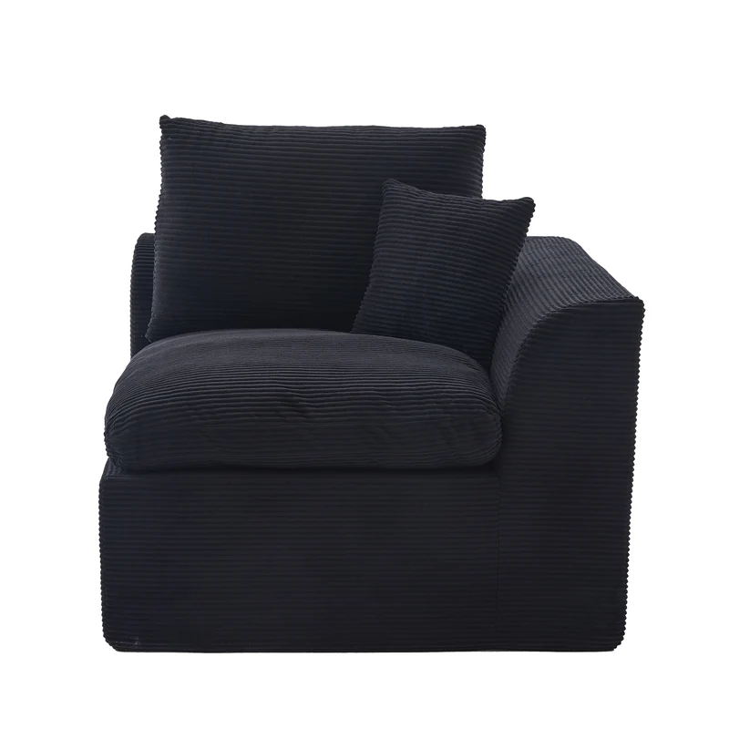 Fauteuil chauffeuse modulable en velours côtelé noir 101x102,5x84cm ZENITHERA