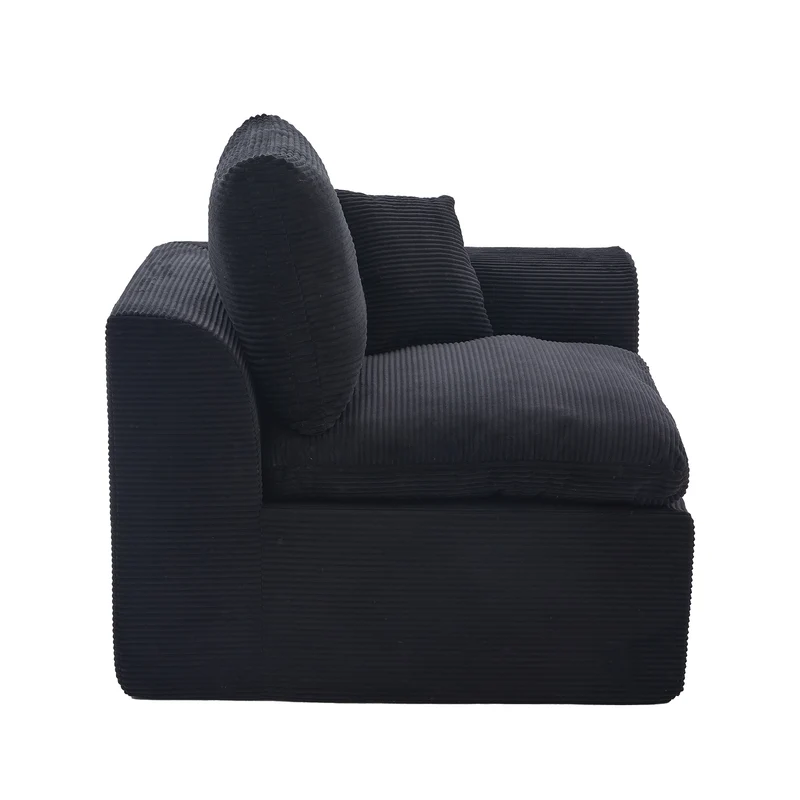Fauteuil chauffeuse modulable en velours côtelé noir 101x102,5x84cm ZENITHERA