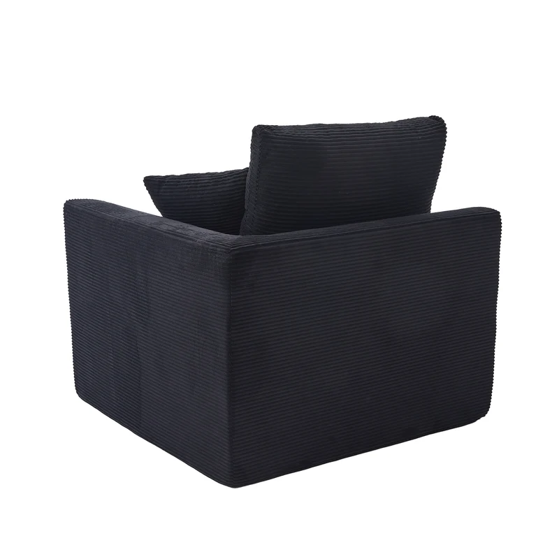 Fauteuil chauffeuse modulable en velours côtelé noir 101x102,5x84cm ZENITHERA