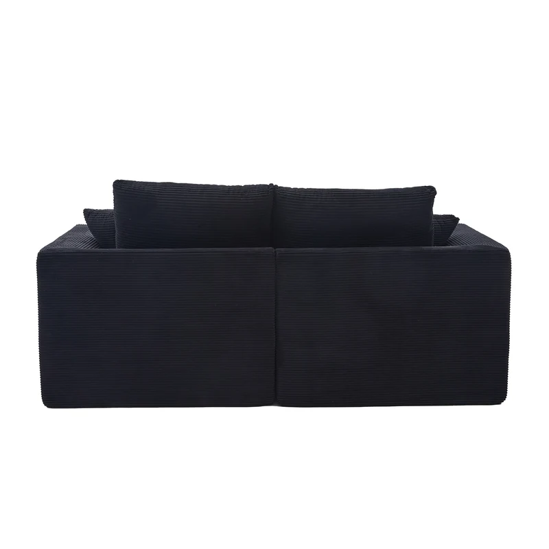 Fauteuil chauffeuse modulable en velours côtelé noir 101x102,5x84cm ZENITHERA