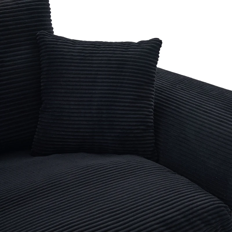 Fauteuil chauffeuse modulable en velours côtelé noir 101x102,5x84cm ZENITHERA