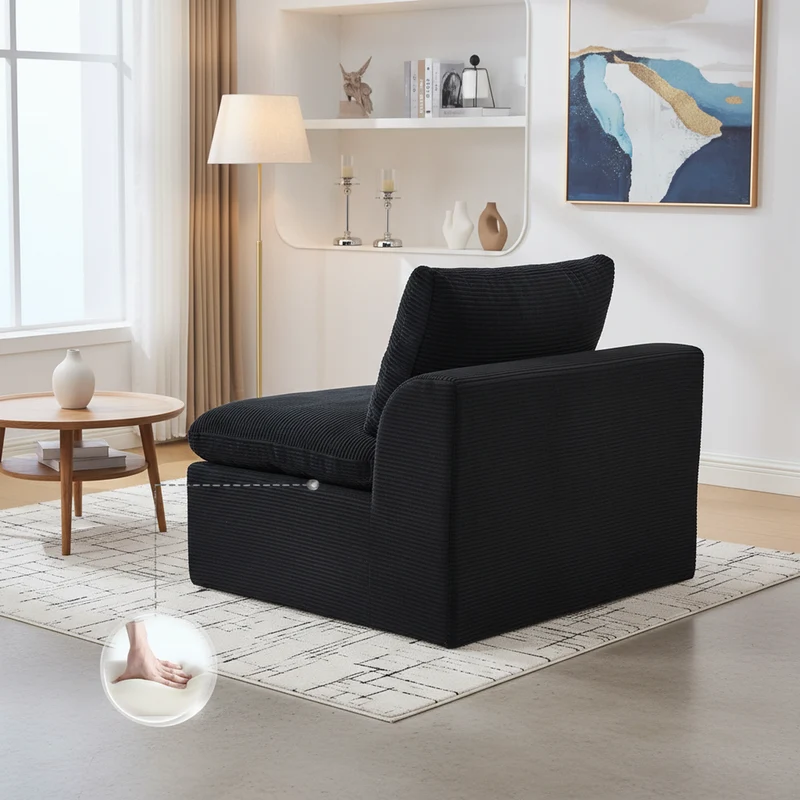 Fauteuil chauffeuse modulable en velours côtelé noir 101x102,5x84cm ZENITHERA