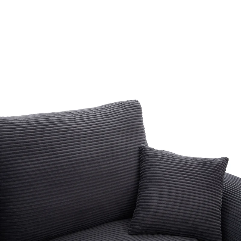 Canapé 2 places en velours côtelé gris foncé avec coussins AURAITA