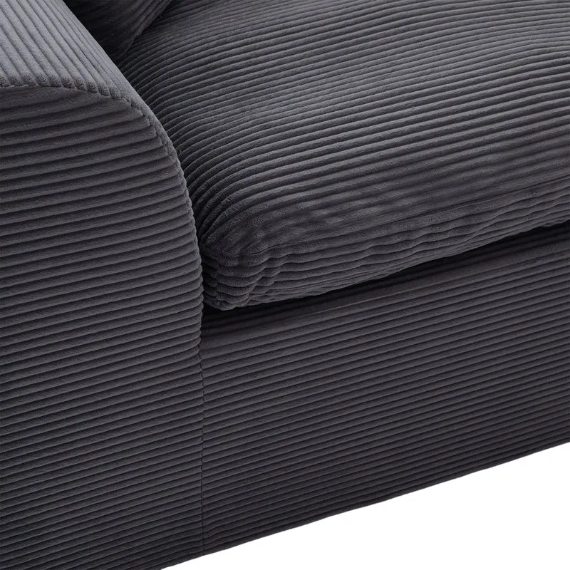Canapé 2 places en velours côtelé gris foncé avec coussins AURAITA