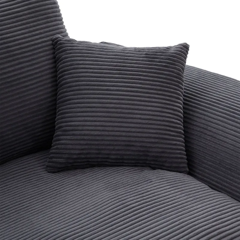 Canapé 2 places en velours côtelé gris foncé avec coussins AURAITA
