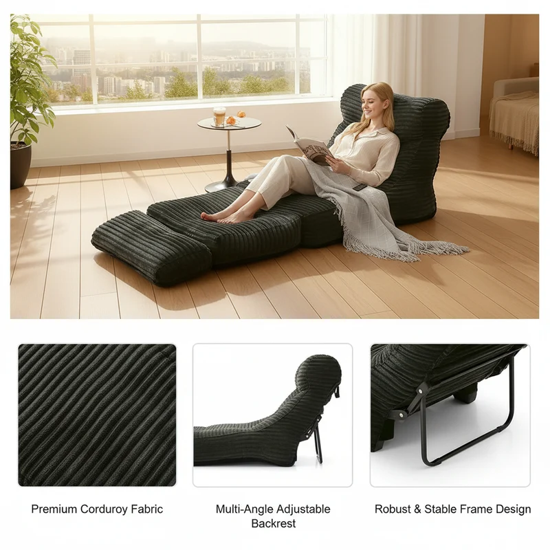 Fauteuil lit modulable convertible flanelle noir 83x83x83cm ECHOANA