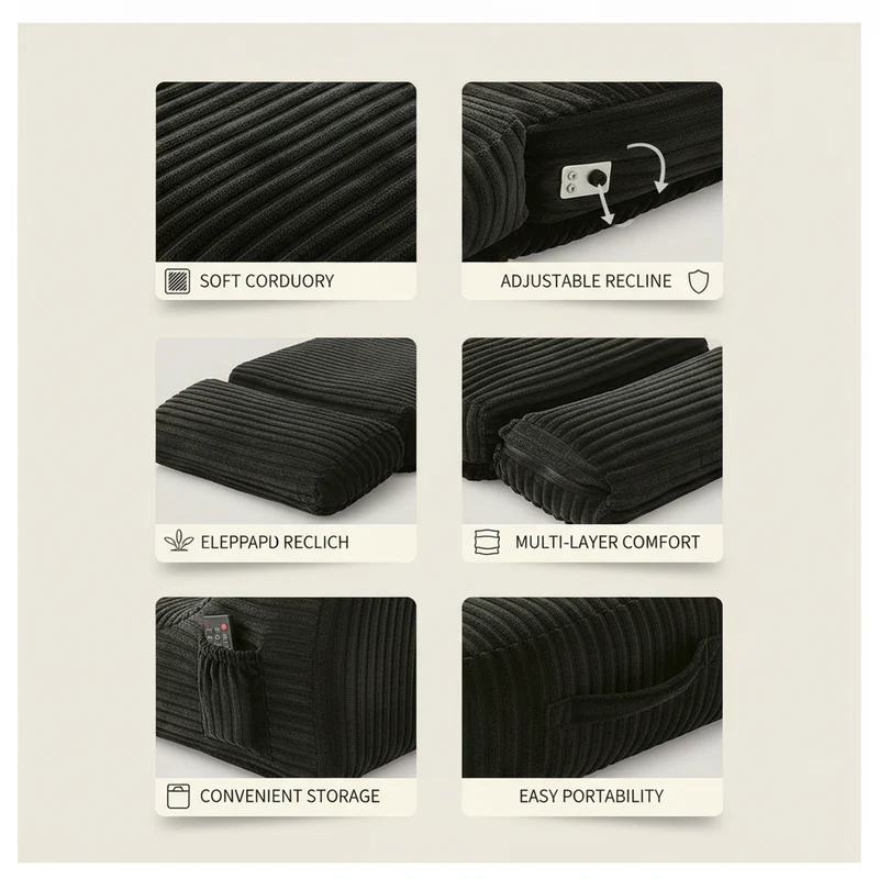 Fauteuil lit modulable convertible flanelle noir 83x83x83cm ECHOANA