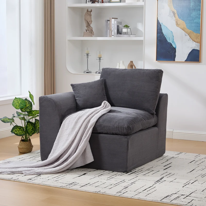 Fauteuil chauffeuse modulable en velours côtelé gris foncé 101x102,5x84cm ZENITHIQUE