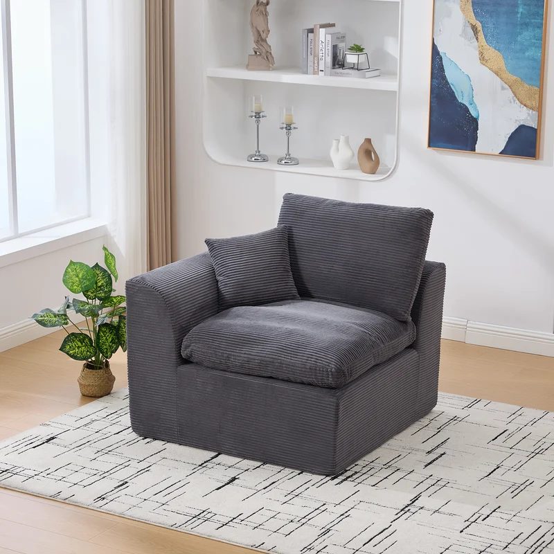 Fauteuil chauffeuse modulable en velours côtelé gris foncé 101x102,5x84cm ZENITHIQUE
