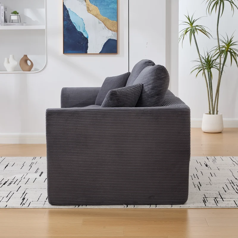 Fauteuil chauffeuse modulable en velours côtelé gris foncé 101x102,5x84cm ZENITHIQUE