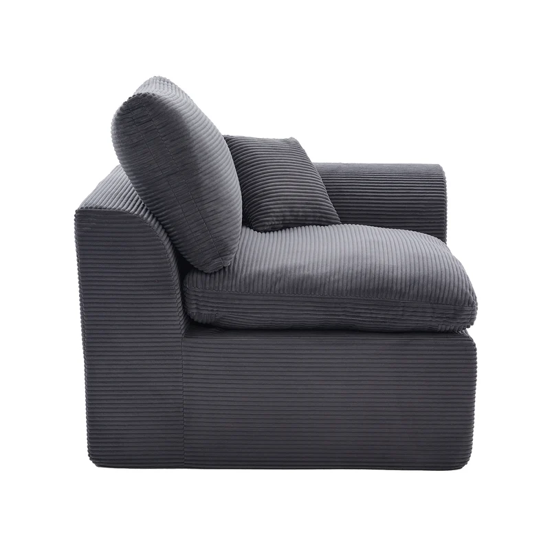 Fauteuil chauffeuse modulable en velours côtelé gris foncé 101x102,5x84cm ZENITHIQUE