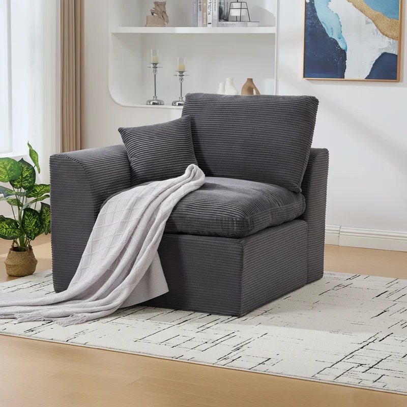 Fauteuil chauffeuse modulable en velours côtelé gris foncé 101x102,5x84cm ZENITHIQUE