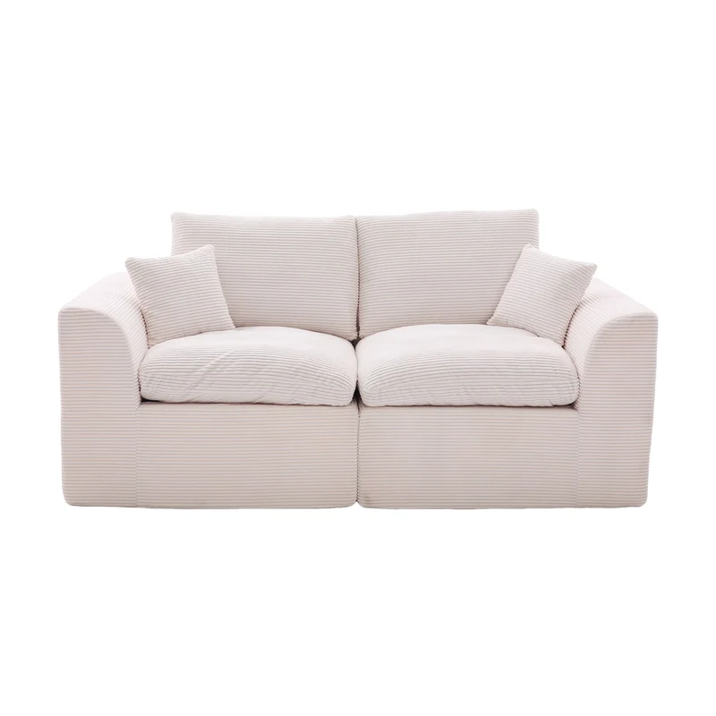 Canapé 2 places en velours côtelé beige 204x102,5x84cm CRESCENTORA