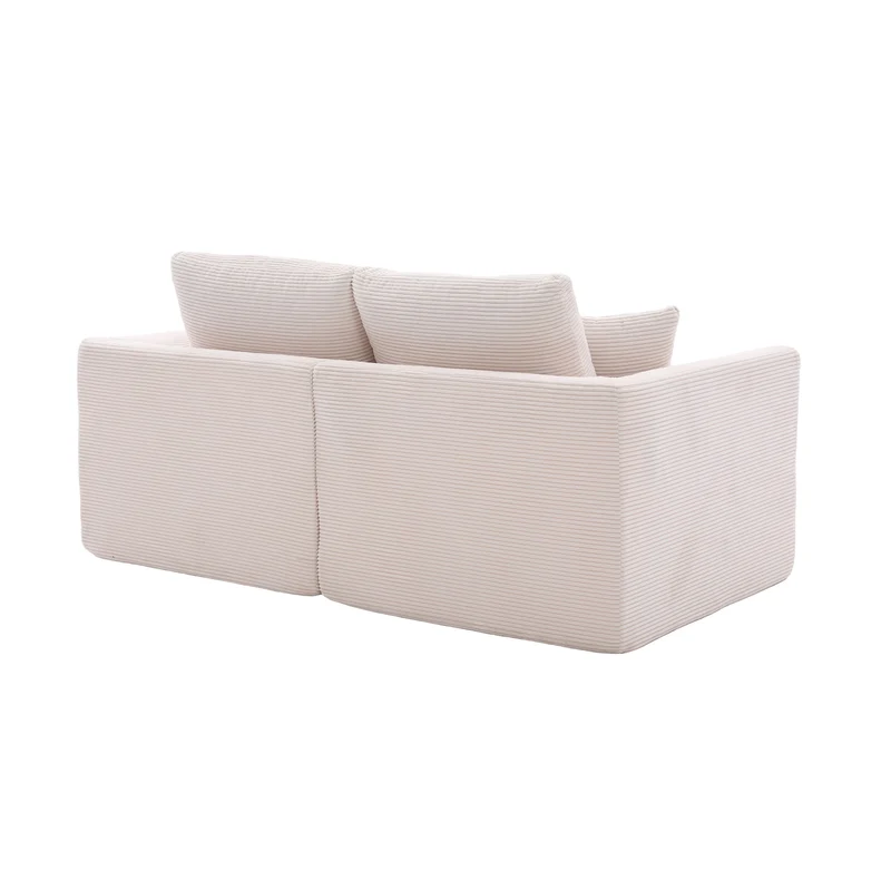 Canapé 2 places en velours côtelé beige 204x102,5x84cm CRESCENTORA