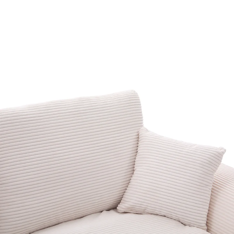Canapé 2 places en velours côtelé beige 204x102,5x84cm CRESCENTORA