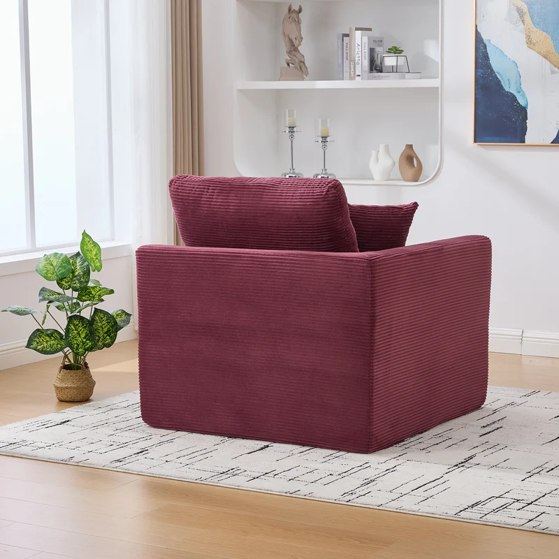 Fauteuil chauffeuse modulable en velours côtelé prune 101x102,5x84cm NOVAEON