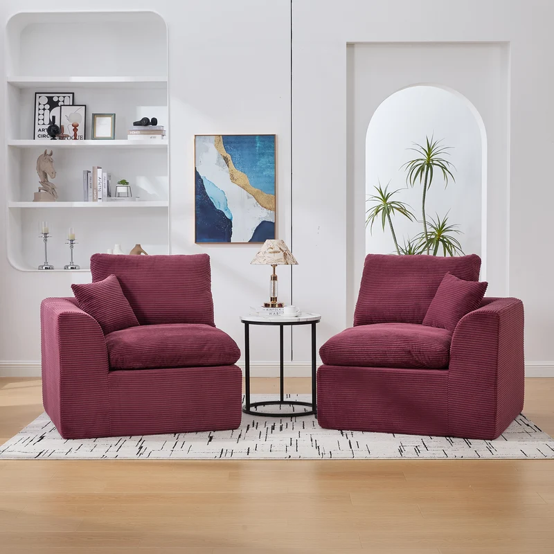 Fauteuil chauffeuse modulable en velours côtelé prune 101x102,5x84cm NOVAEON