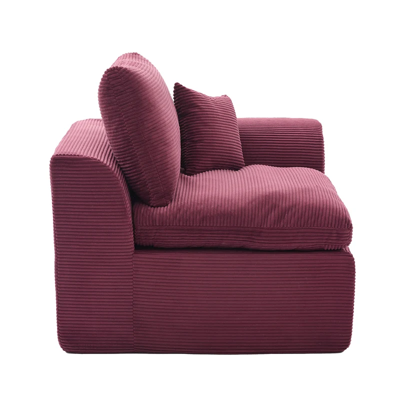 Fauteuil chauffeuse modulable en velours côtelé prune 101x102,5x84cm NOVAEON