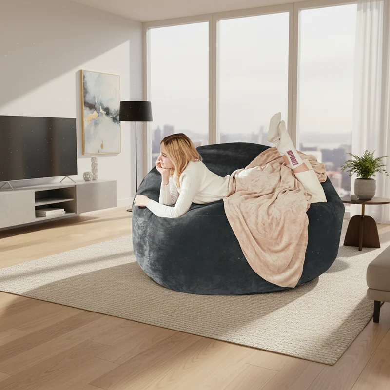 Fauteuil pouf géant ultra moelleux en fausse fourrure gris anthracite 130x120x60cm ELECTRAITA