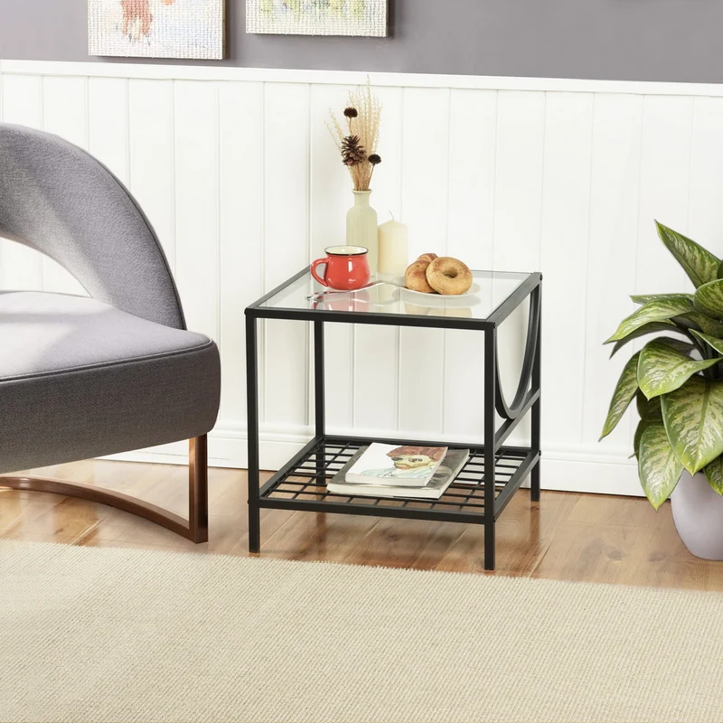 Bout de canapé moderne en verre et métal JANKIN END TABLE