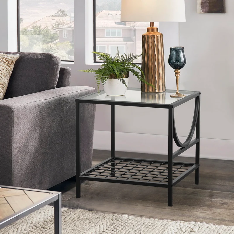 Bout de canapé moderne en verre et métal JANKIN END TABLE