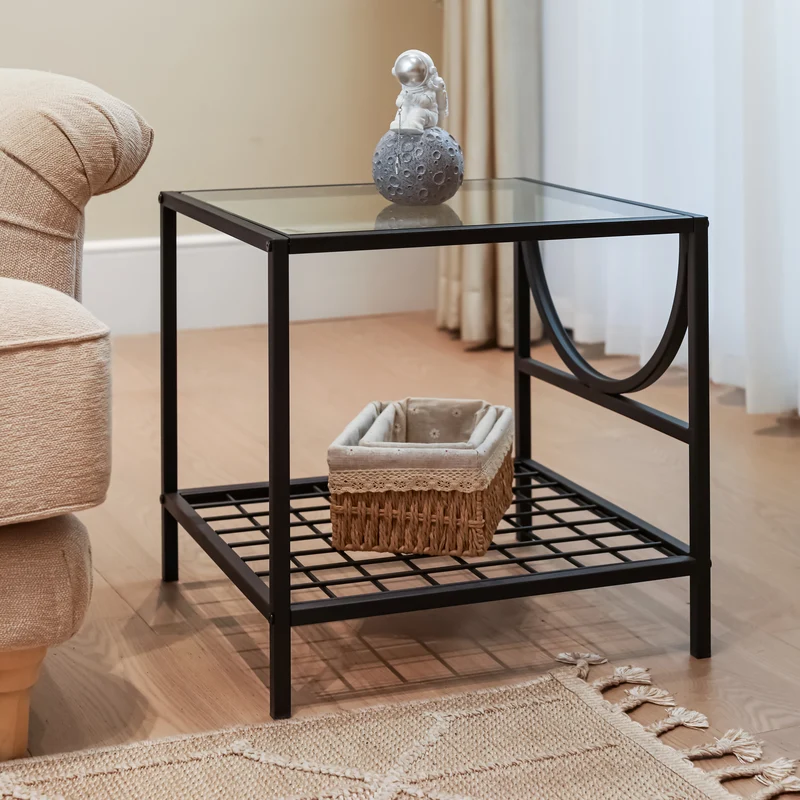 Bout de canapé moderne en verre et métal JANKIN END TABLE