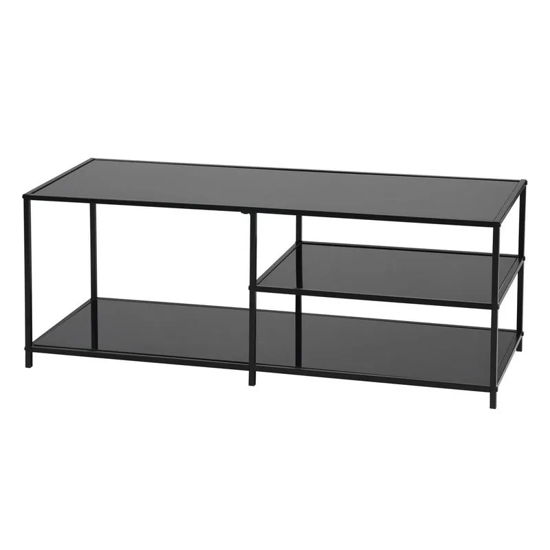 Table basse rectangulaire en verre trempé noir transparent 3 étages 110*40cm JONINA