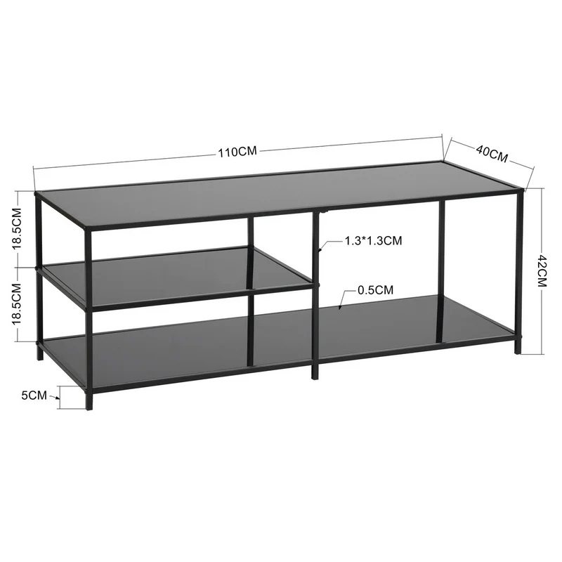 Table basse rectangulaire en verre trempé noir transparent 3 étages 110*40cm JONINA