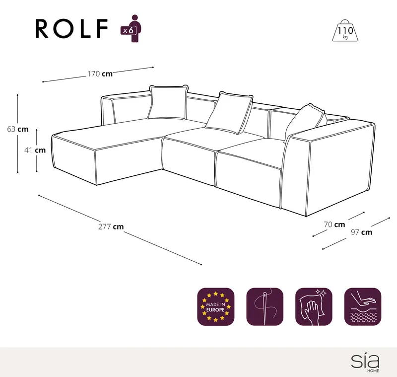 Canapé grand angle gauche ROLF Velours côtelé