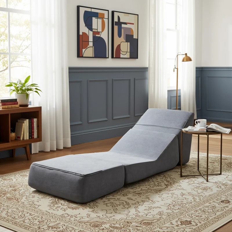 Canapé fauteuil convertible flanelle gris 3-en-1 matelas 1 place pliant ECHOELLA