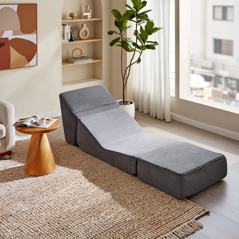 Canapé fauteuil convertible flanelle gris 3-en-1 matelas 1 place pliant ECHOELLA