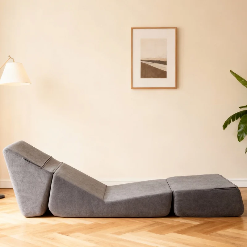 Canapé fauteuil convertible flanelle gris 3-en-1 matelas 1 place pliant ECHOELLA