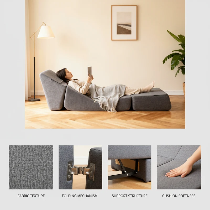 Canapé fauteuil convertible flanelle gris 3-en-1 matelas 1 place pliant ECHOELLA