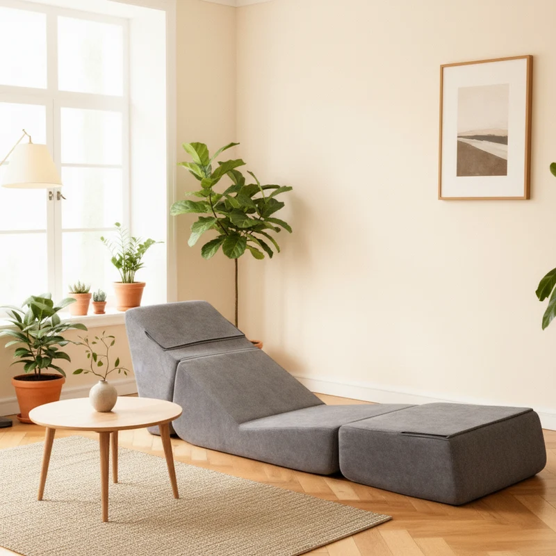 Canapé fauteuil convertible flanelle gris 3-en-1 matelas 1 place pliant ECHOELLA