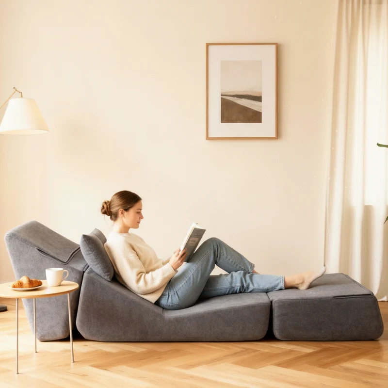 Canapé fauteuil convertible flanelle gris 3-en-1 matelas 1 place pliant ECHOELLA